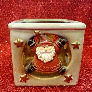 Luminessence Porcelain  3 3/4" Candle Holder Christmas Santa With Stars Decor